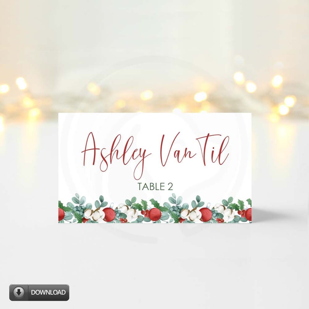 Editable Wedding Place Cards, Printable Christmas Place Cards, Wedding ...
