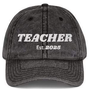 Embroidered Teacher Cap: Vintage Cotton Twill Distressed Baseball Hat