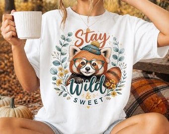Red Panda Stay Wild Floral Clipart, Cottagecore Sublimation Design (Digital Download)