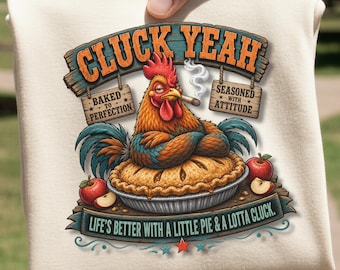 Gallo con tarta de manzana PNG / Arte rústico y atrevido (Descarga digital)