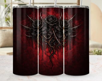 Envoltorio para vaso con diseño gótico de rosa negra, diseño floral oscuro en formato PNG para sublimación (descarga digital)