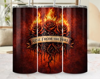 Diseño PNG de envoltura para vaso con rosa ardiente, diseño de llama gótica, descarga digital para sublimación.