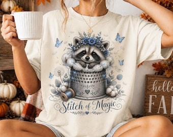 Raccoon Thimble Sewing PNG, Cottagecore Craft Design (Digital Download)