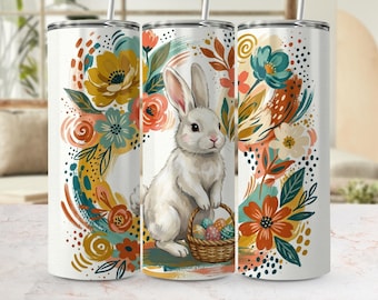 Diseño floral de conejito de Pascua para vasos, archivo de sublimación de conejo primaveral (descarga digital)