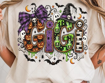Halloween Gigi Witch PNG Sublimation Design, Spooky Grandma Shirt Graphic (Digital Download)