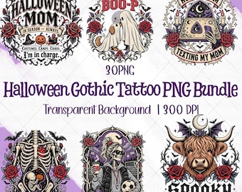 Halloween PNG Bundle, Witchy Gothic Clipart, Funny Vintage Sublimation Designs, 30 Digital PNGs