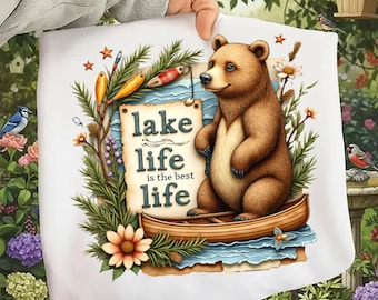 Diseño de canoa rústica con oso – Impresión por sublimación de la vida en el lago (descarga digital)