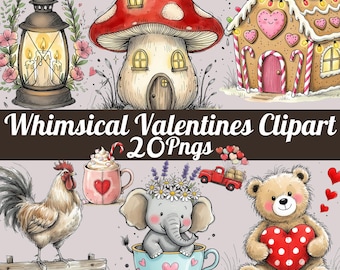 Valentine Cute Clipart Bundle, Heart Balloons, Farmhouse Rooster, Surfing Turtle, Coffee Cup, Penguin, Pumpkins, Valentine Day Graphics