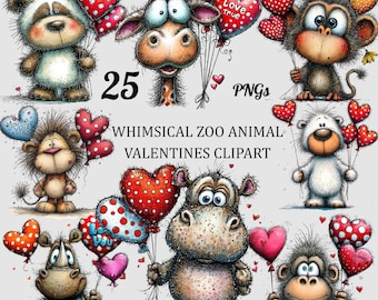 Imágenes prediseñadas de animales del zoológico para San Valentín, paquete PNG para niños (25)
