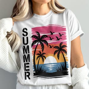 Summer Sunset Palm Tree T-Shirt: Beach Vacation Tee