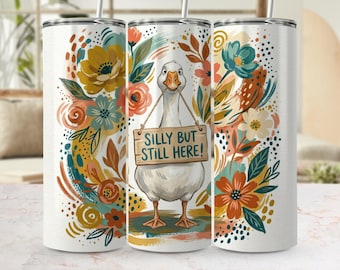 Diseño PNG de envoltura floral para vaso Silly Goose, diseño de sublimación de animales caprichosos (20 oz, delgado)