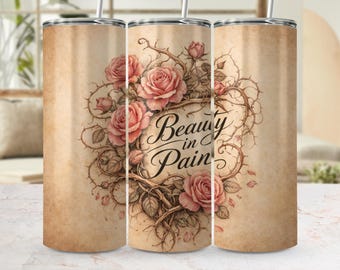 Envoltorio para vaso "Belleza en el dolor" PNG, archivo de sublimación floral de espinas de rosa gótica