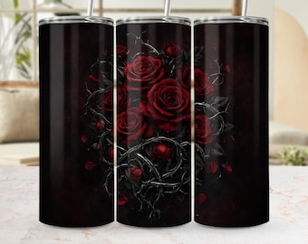 Diseño PNG de envoltura para vaso color rosa oscuro, diseño floral gótico por sublimación (descarga digital)