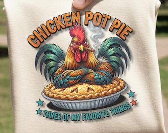 Diseño PNG de pastel de pollo con gallo divertido, archivo de sublimación de animales de granja sarcásticos
