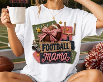 Football Mama PNG Digital Download, Coquette Bow Game Day Sublimation Design (300dpi)