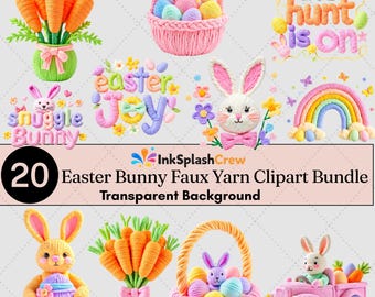 Bundle de cliparts faux laine de lapin de Pâques, travaux manuels de printemps, sublimation PNG (téléchargement numérique)
