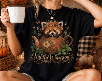 Red Panda Teapot PNG Clipart, Cottagecore Floral Tea Lover Art (Digital Download)