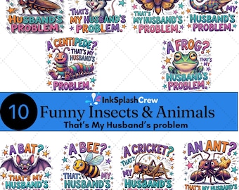 Paquete de imágenes prediseñadas con divertidos problemas de marido, insectos y animales de dibujos animados (descarga digital)