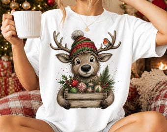 Archivo digital PNG de reno navideño, ciervo festivo, imágenes prediseñadas de bosque invernal (descarga digital)