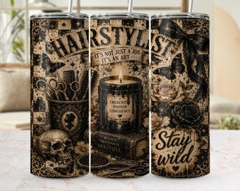 Diseño PNG de envoltura para vaso de peluquería, estilo grunge oscuro, arte de peluquería (descarga digital)