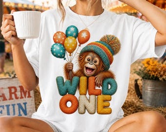 Wild One Baby Orangutan 1st Birthday PNG, Safari Jungle Party Clipart (Digital Download)