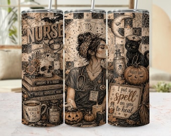 Envoltura de vaso de enfermera gótica PNG, archivo de sublimación médica de turno de noche de bruja