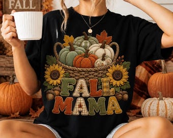 Fall Mama Pumpkin Basket Sublimation Design, Rustic Autumn Mom Graphic (Digital Download)