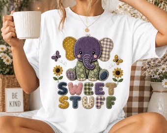 Elefante de patchwork de Sweet Stuff PNG: Clip art de animal bebé acolchado (descarga digital)