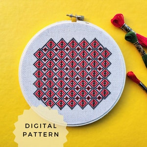 Ukrainische Stickerei für Anfänger: Gebiet Lwiw / Kreuzstichmuster / Handarbeit / Slawische Volkskunst / Karpaten-Wandkunst / DIY-Geschenke