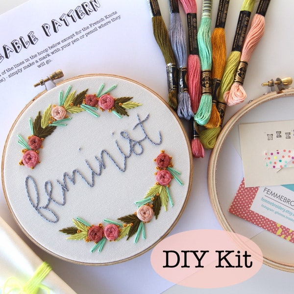 Feminist DIY Embroidery Hoop Art Kit 6"