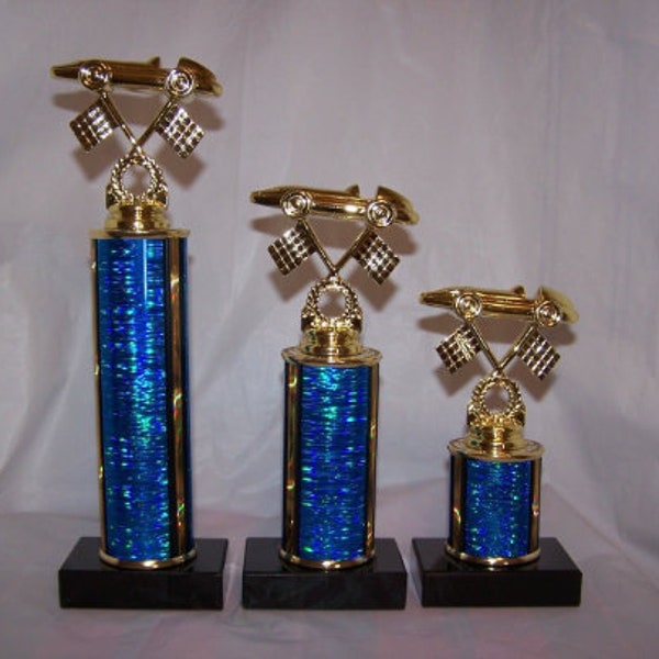 3 Derby Racing Pine Car Trophies - First -Second -Third -Free Engraving