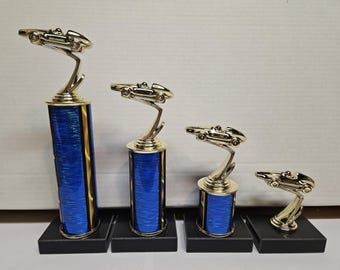 4 Derby Racing Pine Car Trophies - First -Second -Third - Fourth Place-Free Engraving