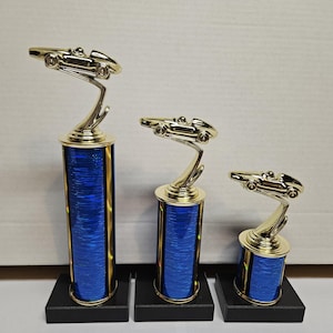 3 Derby Racing Pine Car Trophies - First -Second -Third -Free Engraving