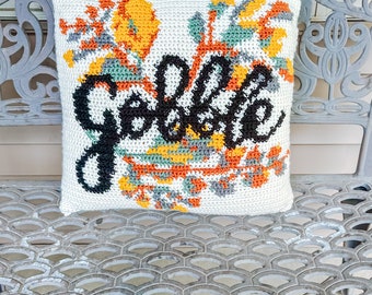 Crochet thanksgiving pillow, crochet leaf pillow, gobble decor, crochet throw pillow, thanksgiving decor, the GOBBLE pillow, crochet gifts