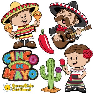 Cinco de Mayo - It's fiesta time with these colorful cartoons that are perfect for your project!