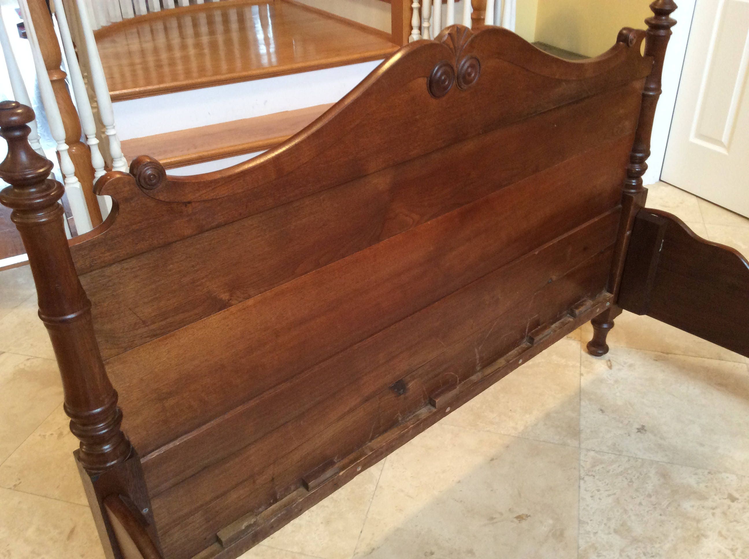 Antique bed frame wood headboard footboard full double early Etsy