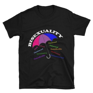 Bisexual Umbrella Unisex T-Shirt, Bisexuality, Pansexual, Queer, Fluid, Multisexual, Polysexual, Omnisexual, Nonmonosexual