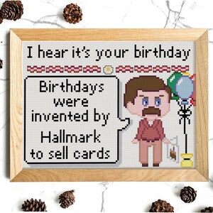 Swan Ronson government employee Says It&#39;s your birthday Cross stitch pattern 7&quot; x 5&quot;