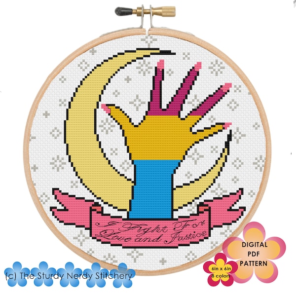 Fighting for Love and Justice Lunar Guardian Pansexual Digital Cross stitch pattern instant download 6in x 6in