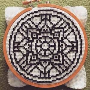 Black and white stained glass circular coloring book style cross stitch pattern pdf pattern instant download