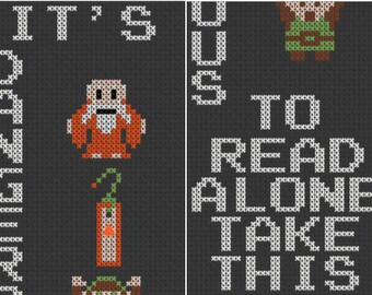 Digital cross stitch pattern hero of time "Dangerous to read alone" Cross stitch book mark pattern PDF download