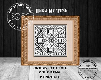 Hero of Time cross stitch pattern adult coloring book style Digitial PDF instant download 5.5" x 5.5"