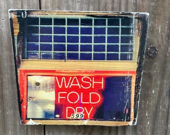 Wash Fold Dry ~5x5” on Wood