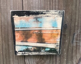 Rusted Chevrolet ~5x5” on Wood