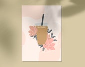 Illustration printing iced coffee flowers - 5 x 7 inches