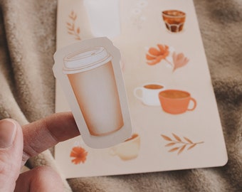 Sticker sheet illustration - Coffee and flowers - 5 x 7 inches