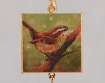 CAROLINA WREN Ornament or Magnet / Bird Ornament or Magnet/ Wren Mini Canvas Ornament or Magnet