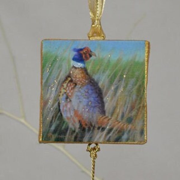 RING-NECKED PHEASANT Ornament or Magnet / Bird Ornament or Magnet / Pheasant Mini Canvas Ornament or Magnet