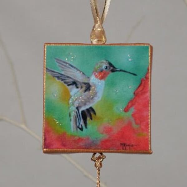 RUBY-THROAT HUMMINGBIRD Ornament or Magnet / Bird Ornament or Magnet / Hummingbird Mini Canvas Ornament or Magnet