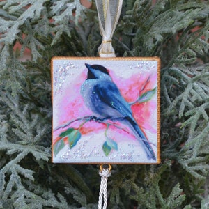 Chickadee Ornament or Magnet: Mini Canvas Bird Art